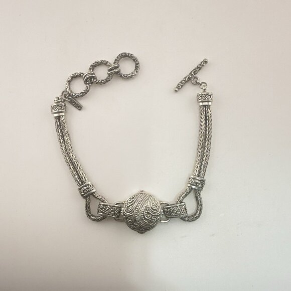 Sarda Sterling Silver Bracelet Granular Foxtail Wheat Pebbled Bali Toggle 925 - Picture 11 of 15